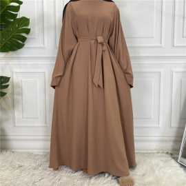 Plain Abaya with Belt and Large Sleeves Light Brow, ₹ 999