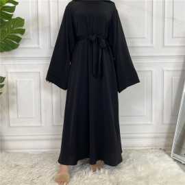 Plain Abaya with Belt and Large Sleeve Dark Black , $ 999